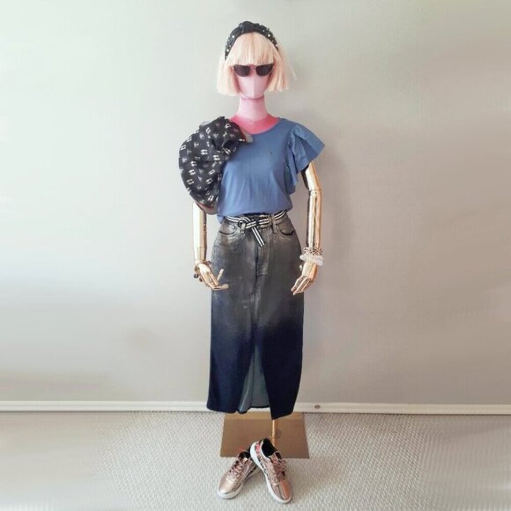 NWT Tommy Hilfiger blue cotton blend ruffle sleeve t-shirt, S